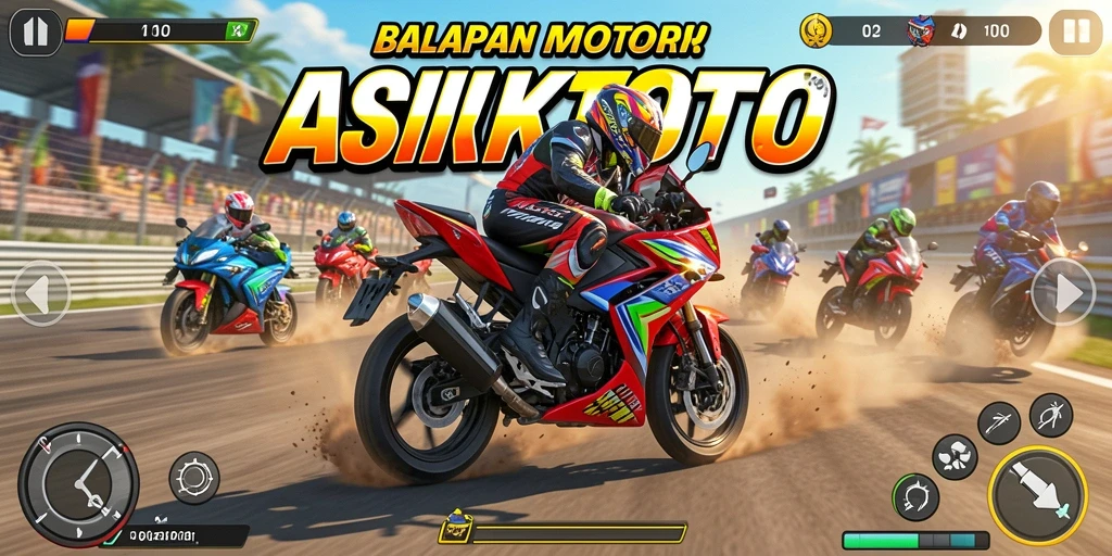 Tampilan gameplay balapan motor yang seru dan menegangkan.