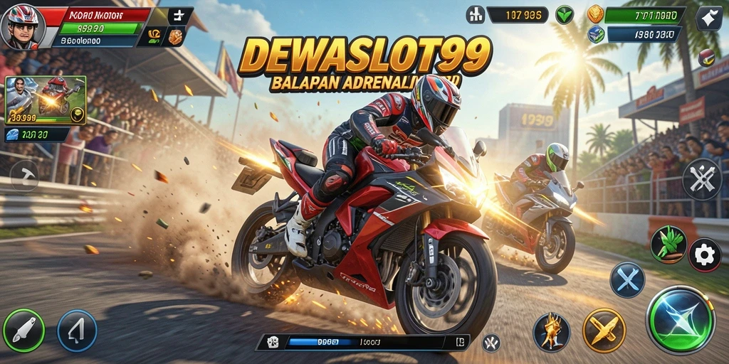 Gameplay seru DEWASLOT99 dengan balapan motor mendebarkan.