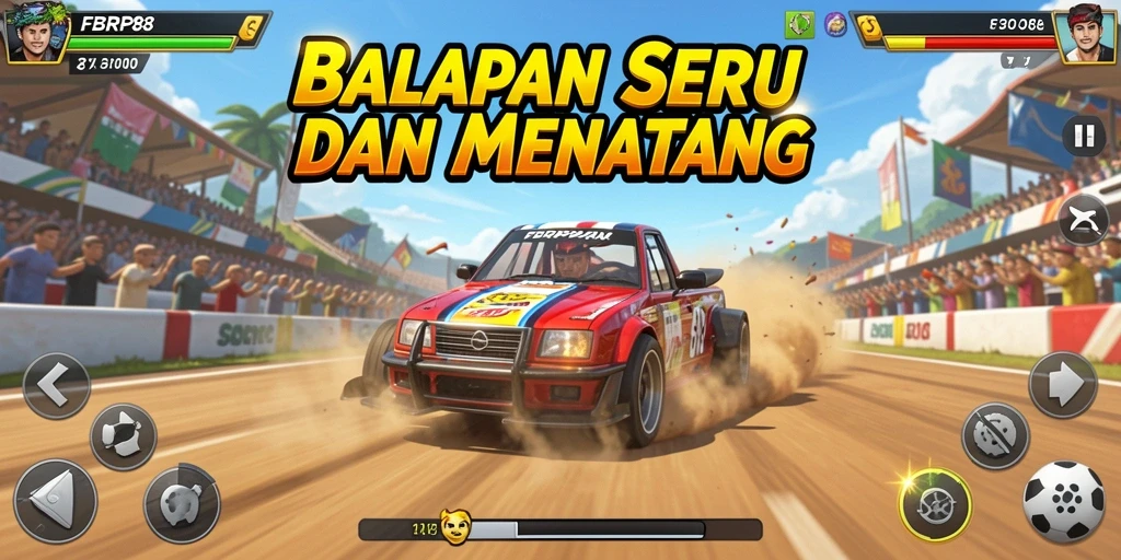 Gameplay balapan yang intens di FBRP88 dengan mobil kustomisasi.