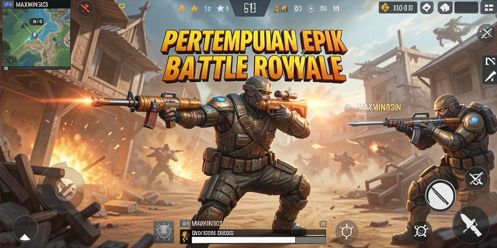 Tangkapan layar gameplay <strong>MAXWIN303</strong> menunjukkan aksi pertempuran seru di arena Battle Royale.
